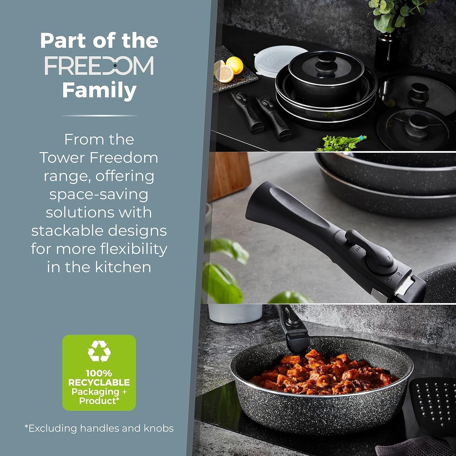 13pcs Graphite Non Stick Cookware Set  Stackable Pans with Detachable Handle