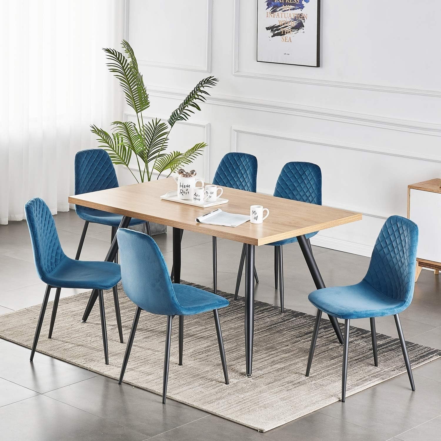 Modern Oak Dining Table 150cm Black Metal Legs – Kitchen & Home Use