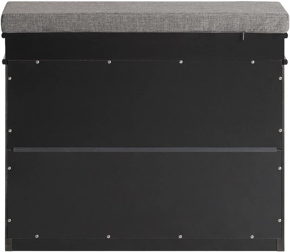 Narrow Shoe Storage Bench with Flip Drawer & Grey Cushion, 61x24x51 cm Black