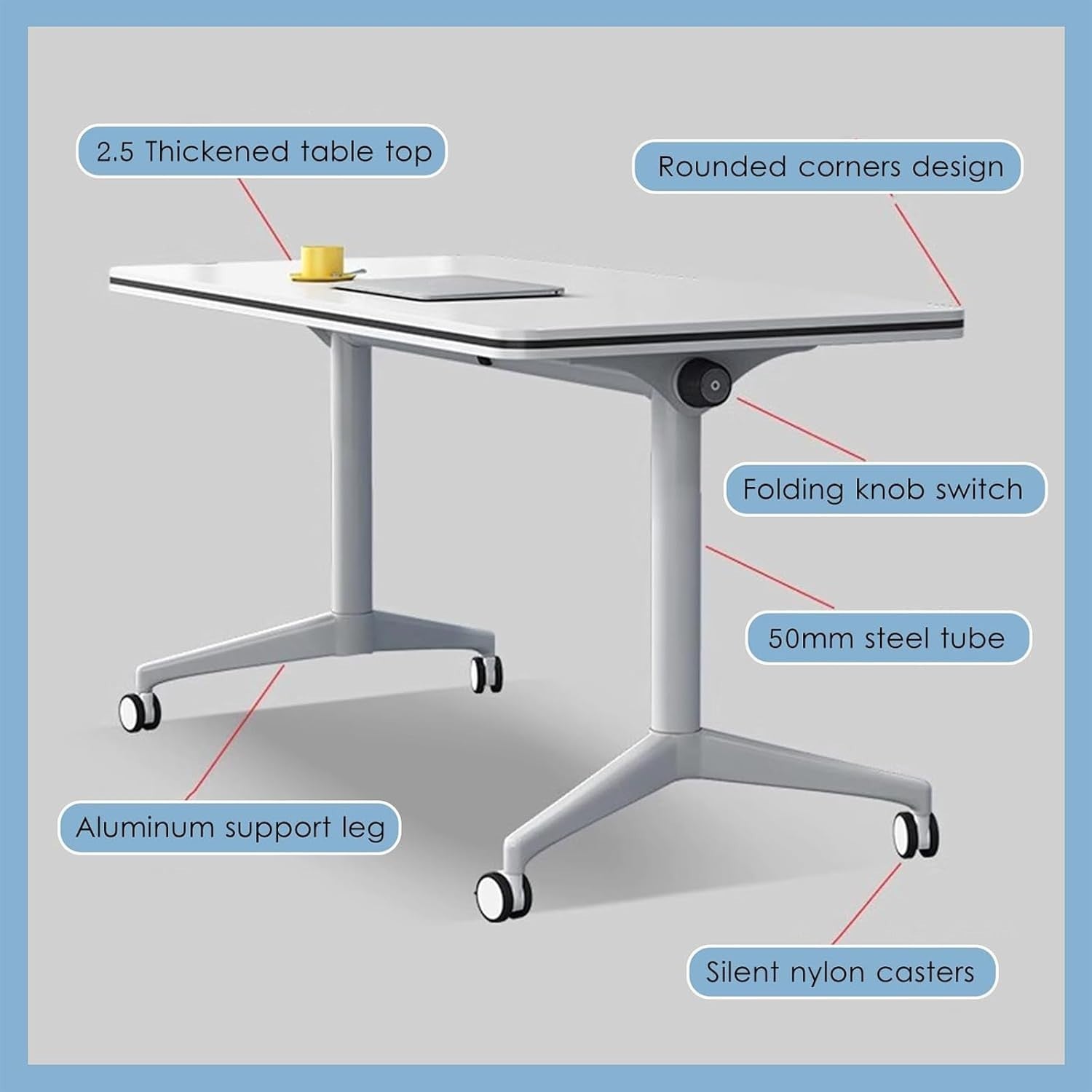 Set of 4 Foldable Conference Tables 120×60cm w/ Wheels – Mobile Training Desk