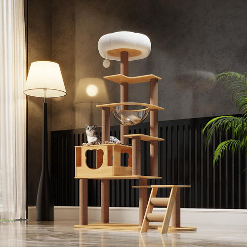 165cm Large Cat Tree Tower Indoor Condo Capsule Hammock Ladder Heavy Duty