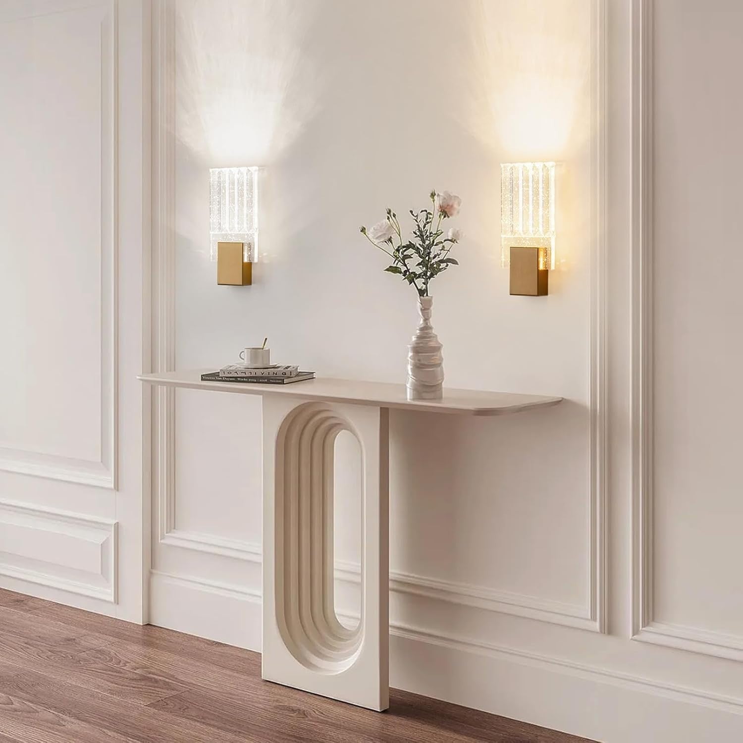 Modern Gold LED Crystal Wall Lights 2-Pack | 3-Color Luxury Indoor Sconces
