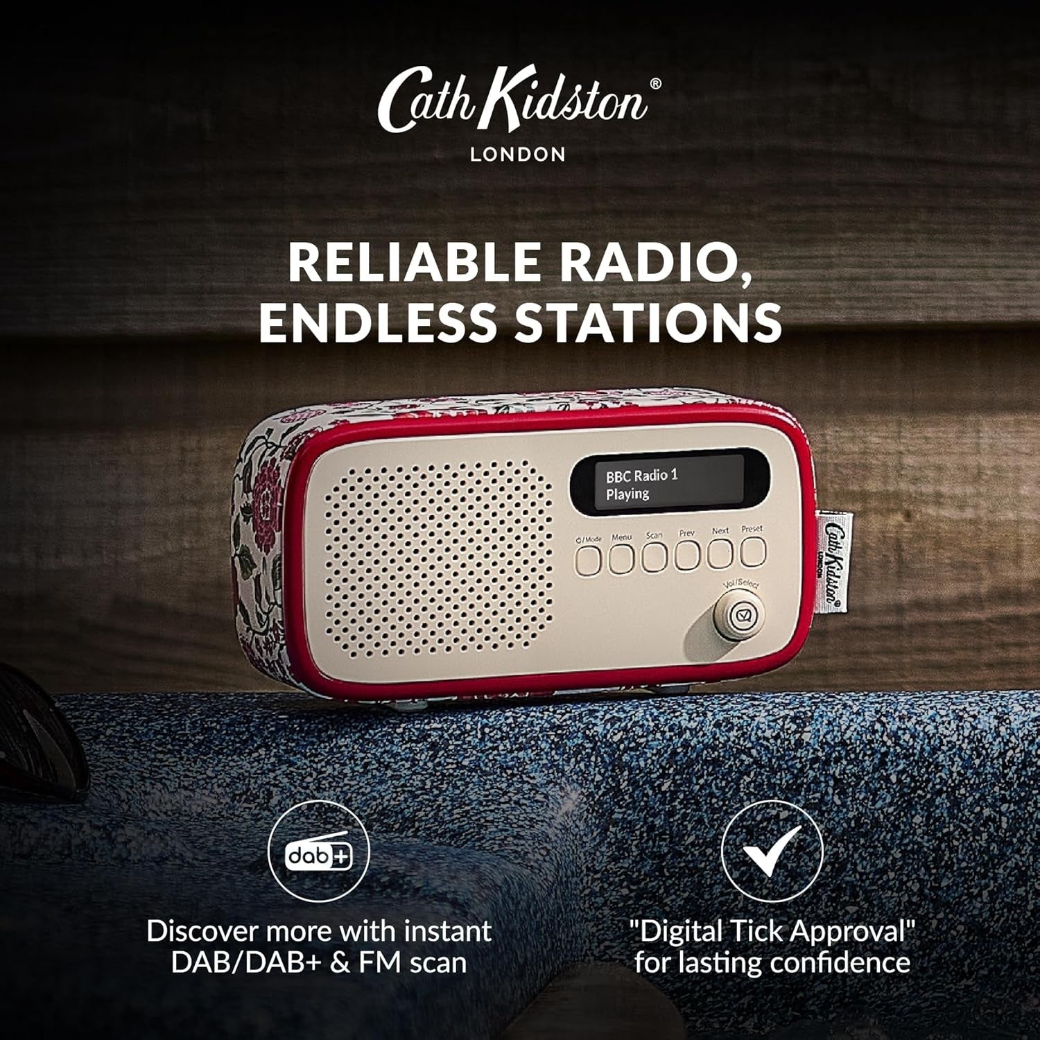 DAB Digital Radio Bluetooth Rechargeable Alarm Clock Floral Portable