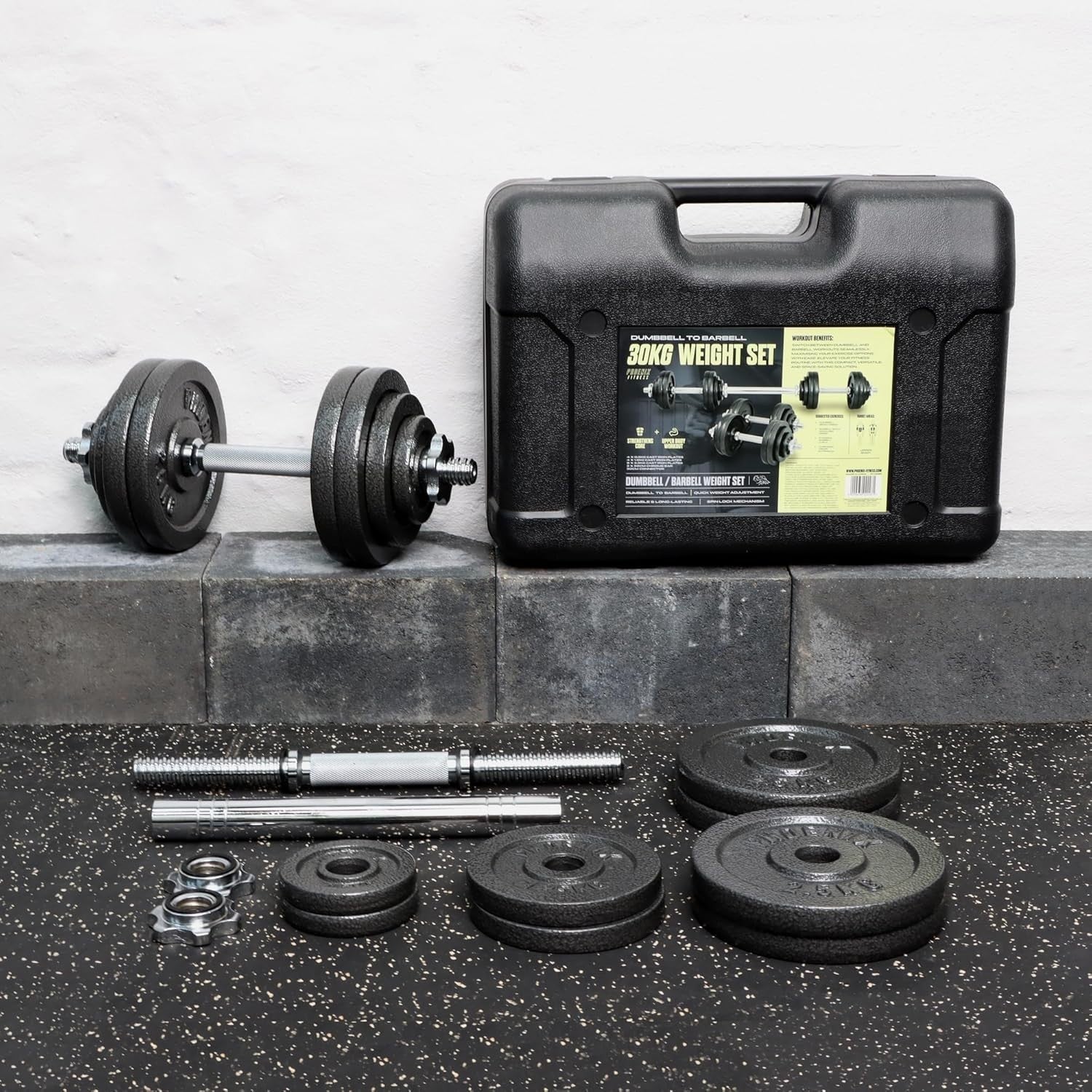 30kg Cast Iron Dumbbell Barbell Set Adjustable Home Gym Free Weights