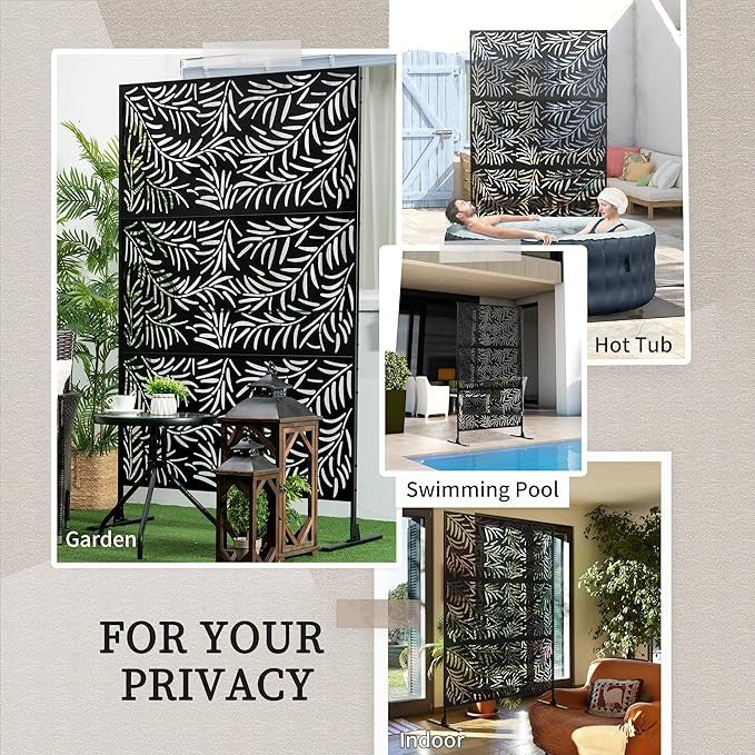 Metal Garden Privacy Screen 6.5ft Black Willow Branch Outdoor Divider Fence