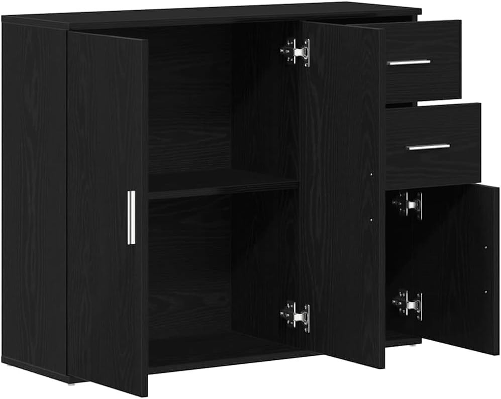 Modern Black Oak Sideboard Cabinet Storage Unit with Drawers & Cupboards