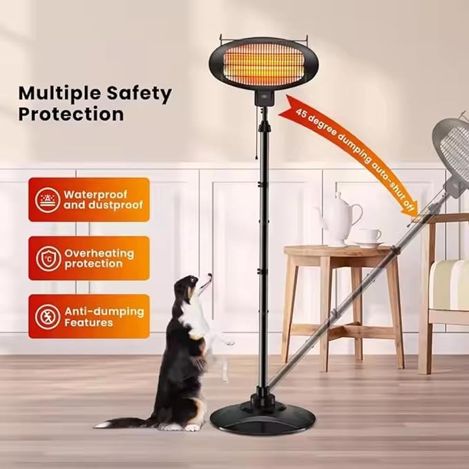 Outdoor Electric Patio Heater 2000W Freestanding Waterproof Adjustable Height