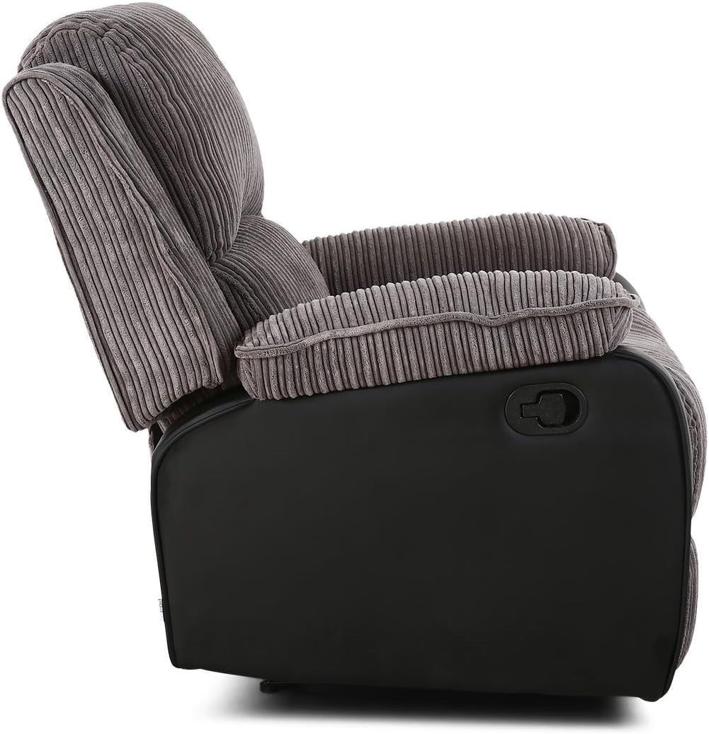 Manual Recliner Armchair Sofa Chair Jumbo Cord Fabric Lounge Seat Grey