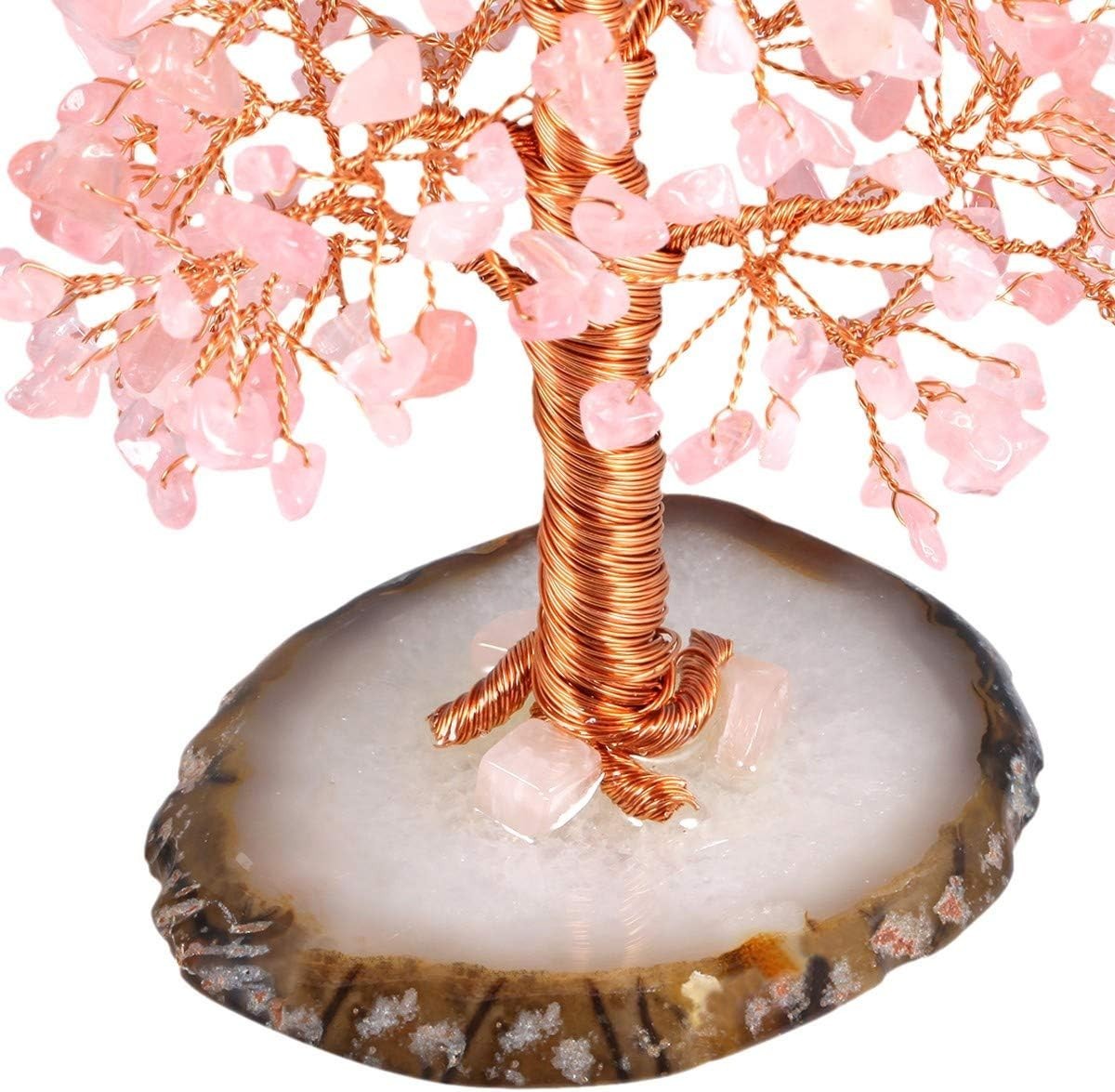 Rose Quartz Crystal Money Tree • Feng Shui Gemstone Decor • Healing Agate Base