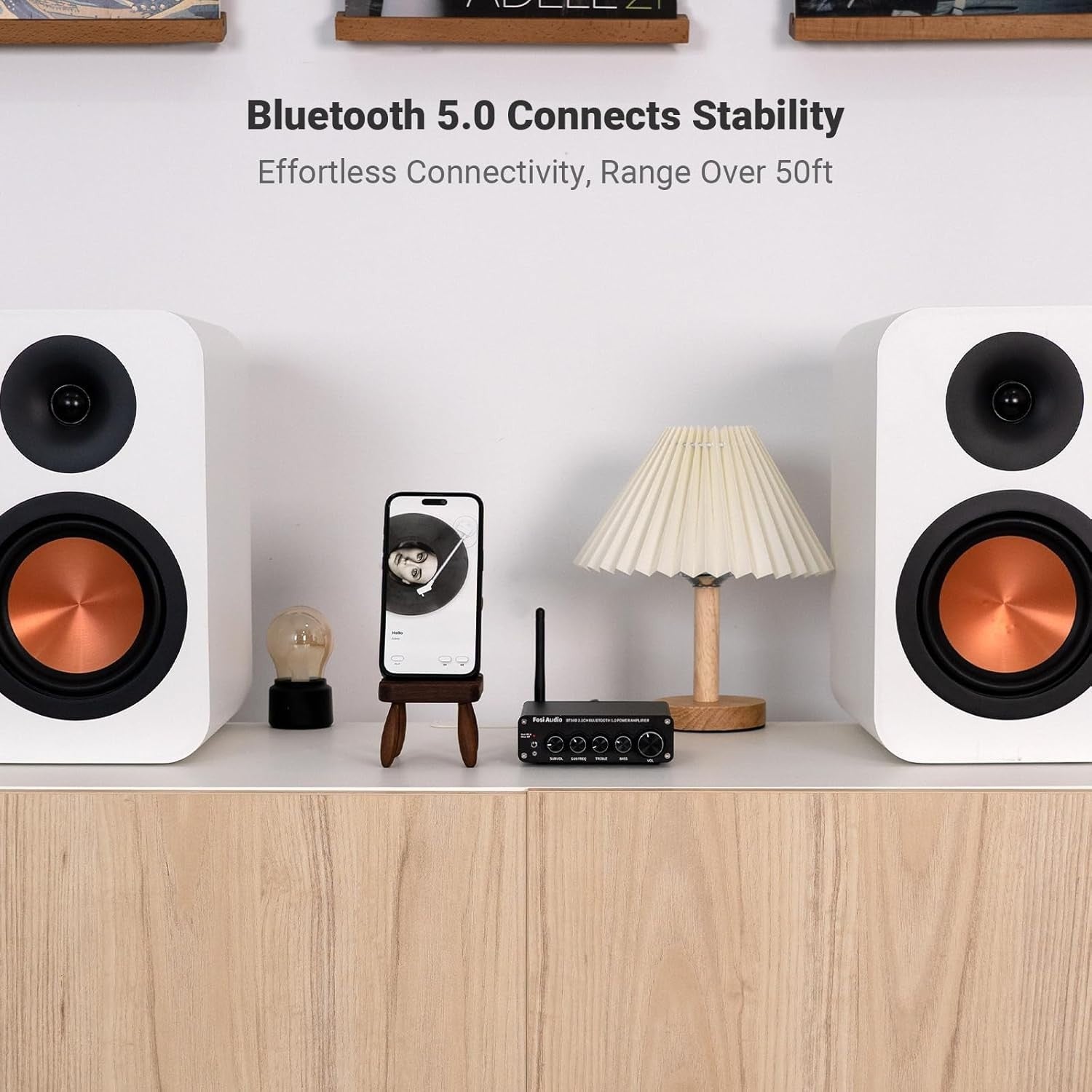 Bluetooth 5.0 Stereo Audio Amplifier 2.1 Channel HiFi Amp 200W Treble Control