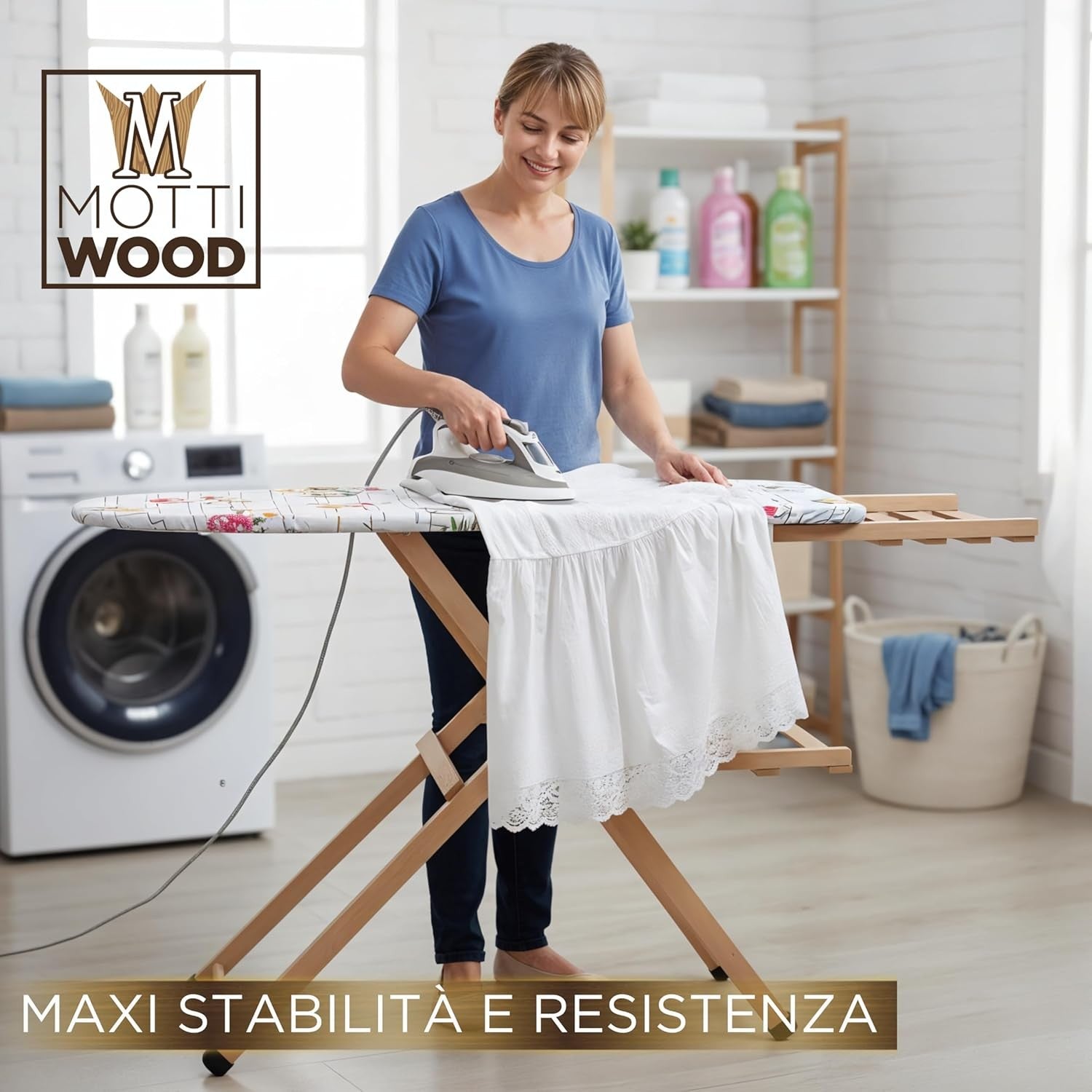 Wooden Ironing Board Adjustable Height Foldable Beech Wood Boiler Holder