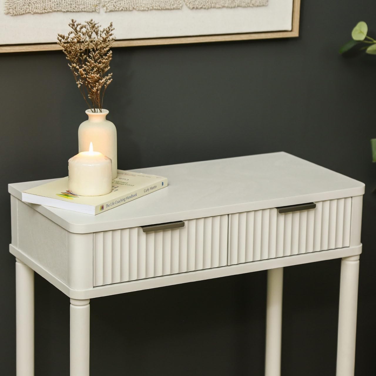Slim White Console Table with 2 Drawers & Storage Shelf, 71H x 60W x 30D cm