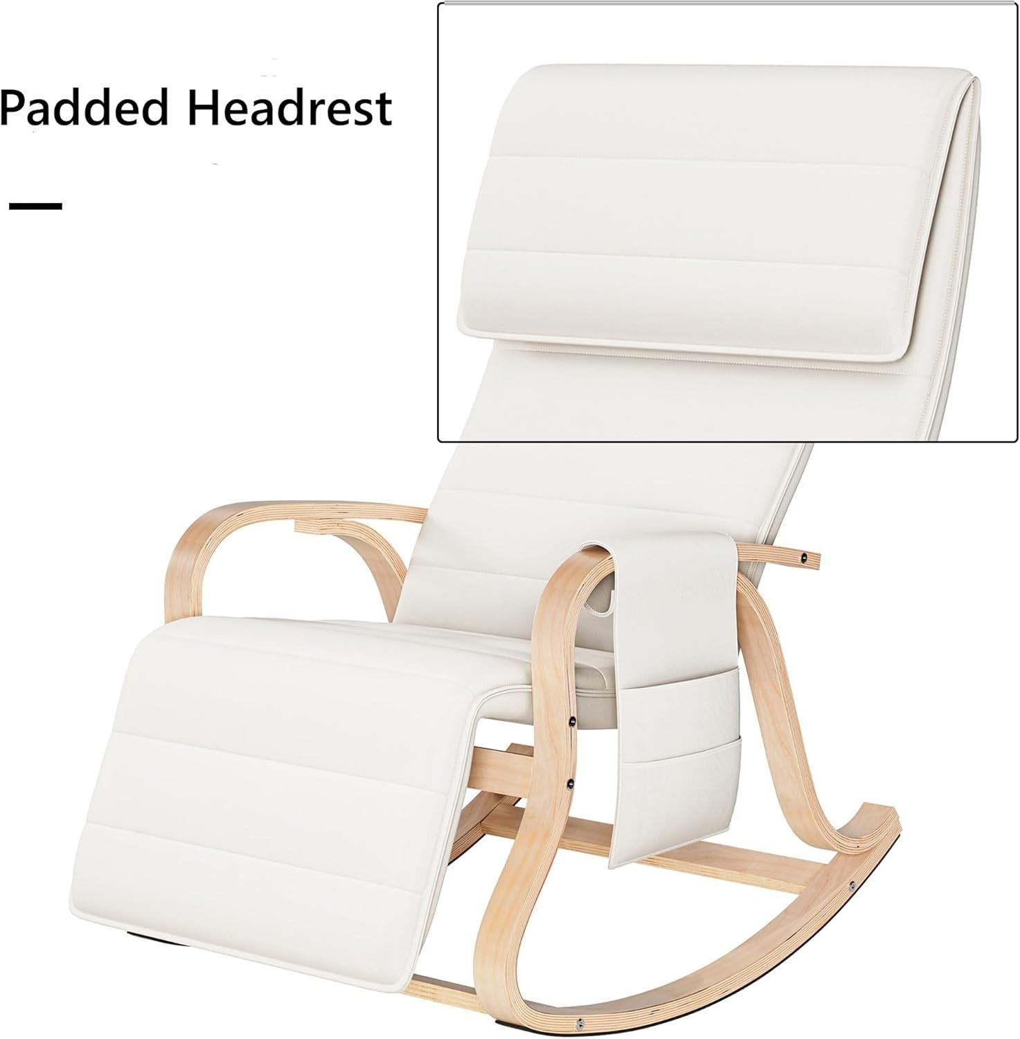 Comfortable Nursery Rocking Chair with Cushion & Adjustable Footrest, Beige