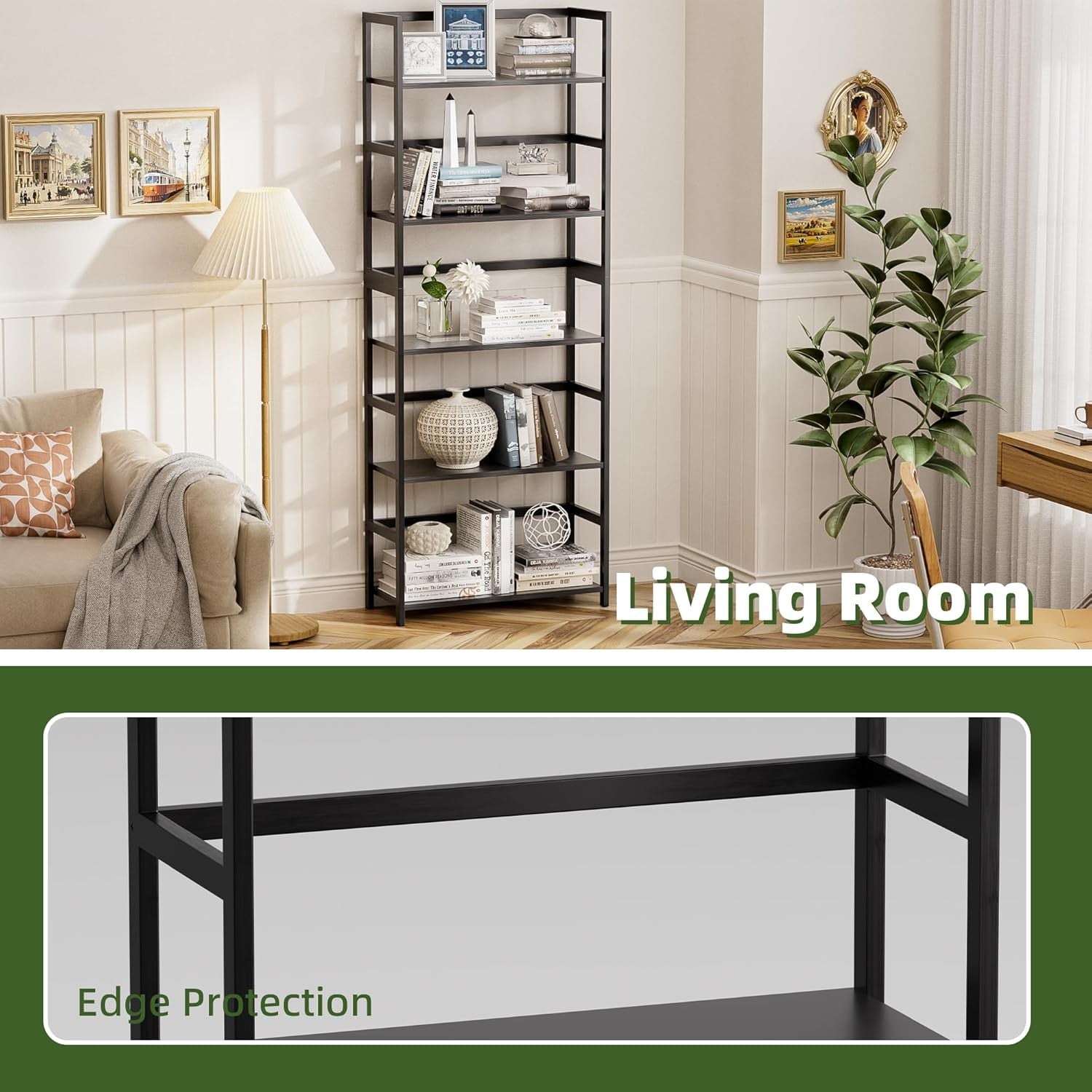 5-Tier Industrial Ladder Bookshelf, Tall Display Storage Unit for Home Office