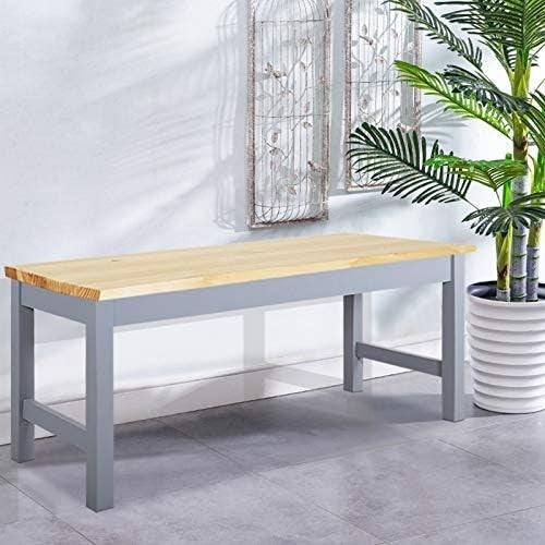 Grey Solid Pine Wooden Bench 2-Seater Sturdy Indoor Kitchen Dining Seat