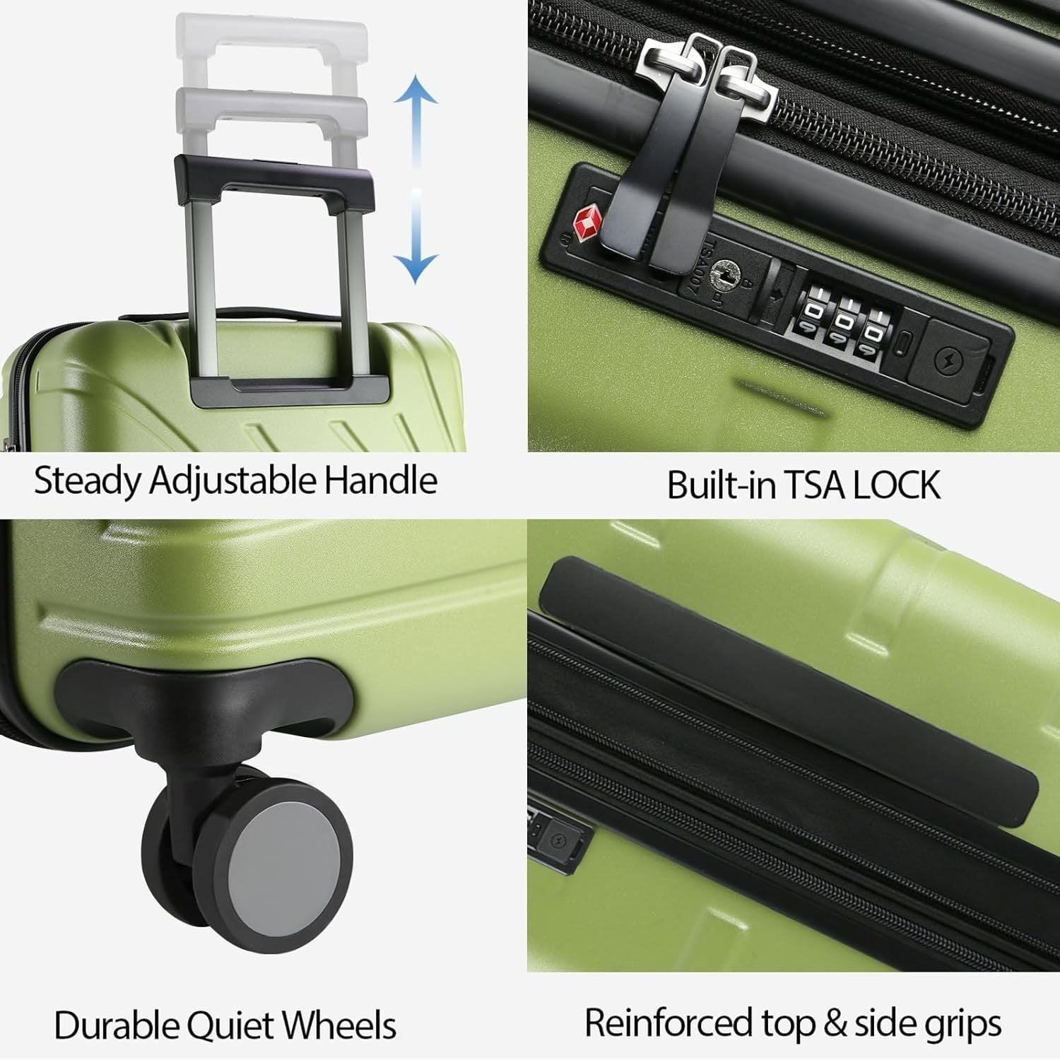 Green 20 Inch Cabin Suitcase PC Hard Shell Expandable Spinner TSA Lock