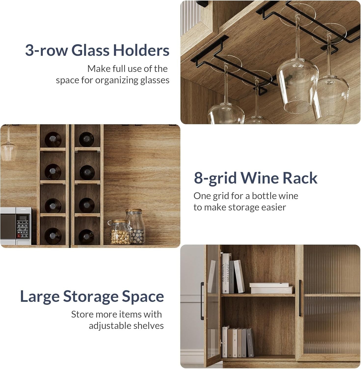 72" Rustic Wine Bar Cabinet with Power Outlet & Hutch | Glass Rack