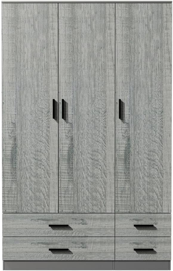 3 Door 4 Drawer Wardrobe with Hanging Rail Bedroom Storage Grey & Ash Grey