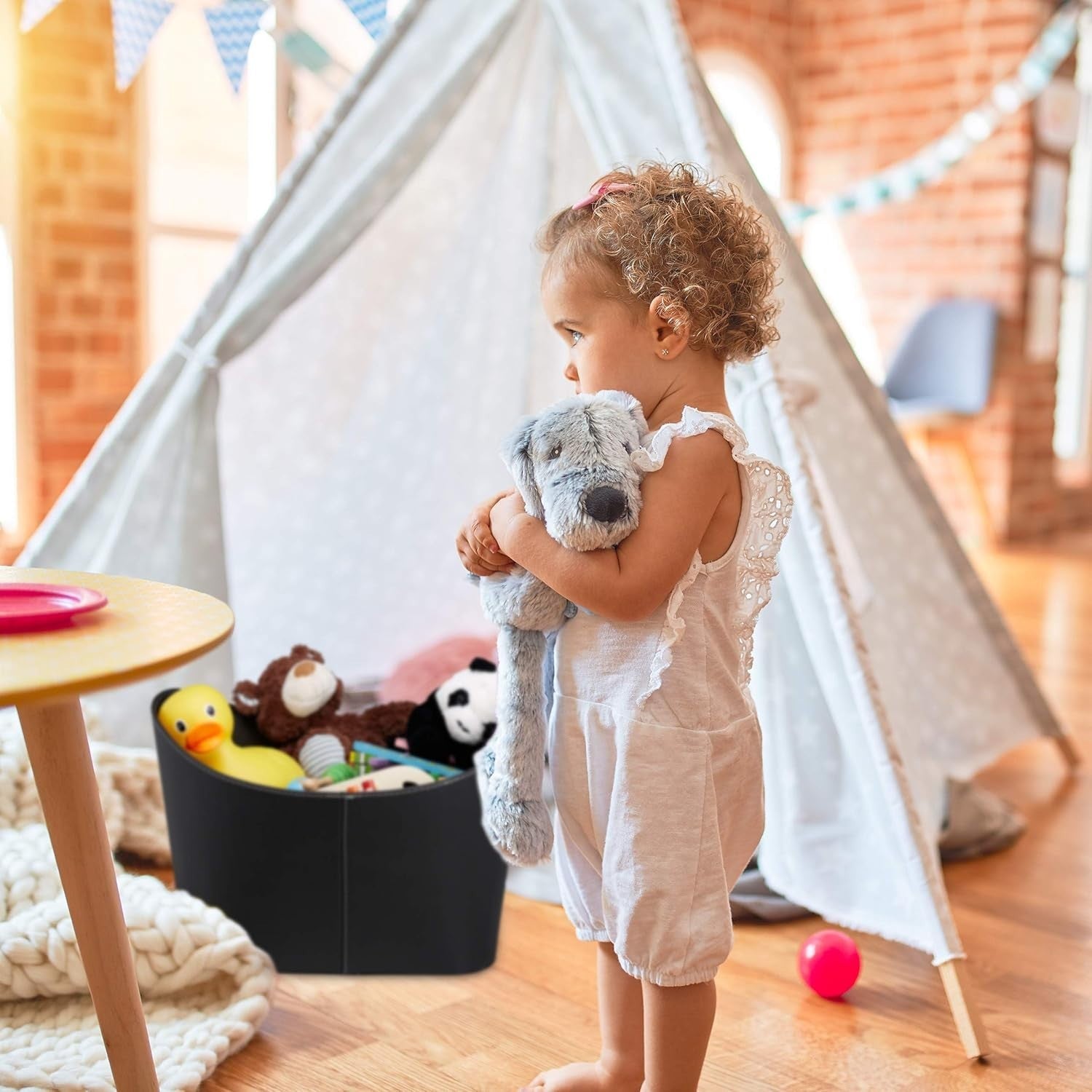 XL Faux Leather Firewood Log Basket Bin with Handles – 55x35.5x42.5cm