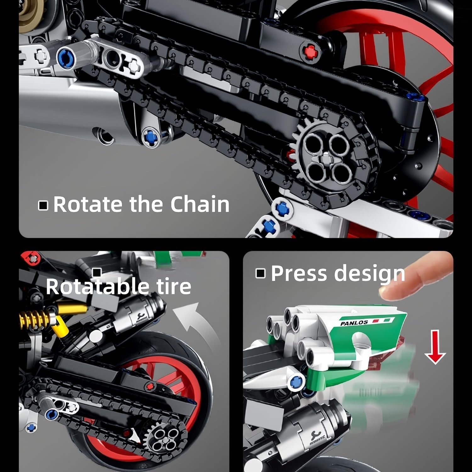 803-Piece Motorcycle Building Kit with Realistic Details & Safe ABS Plastic