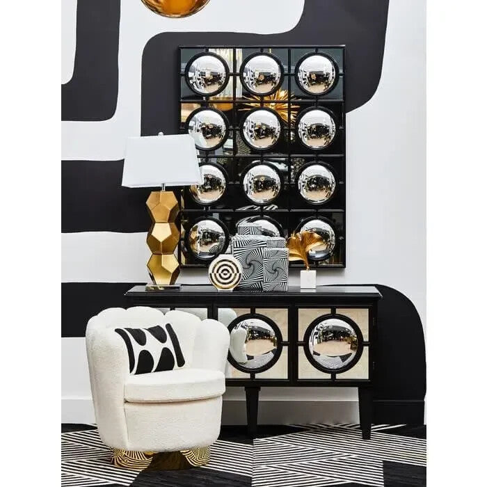 Off White Shell Accent Chair Teddy Fabric Gold Base Modern Lounge Seat