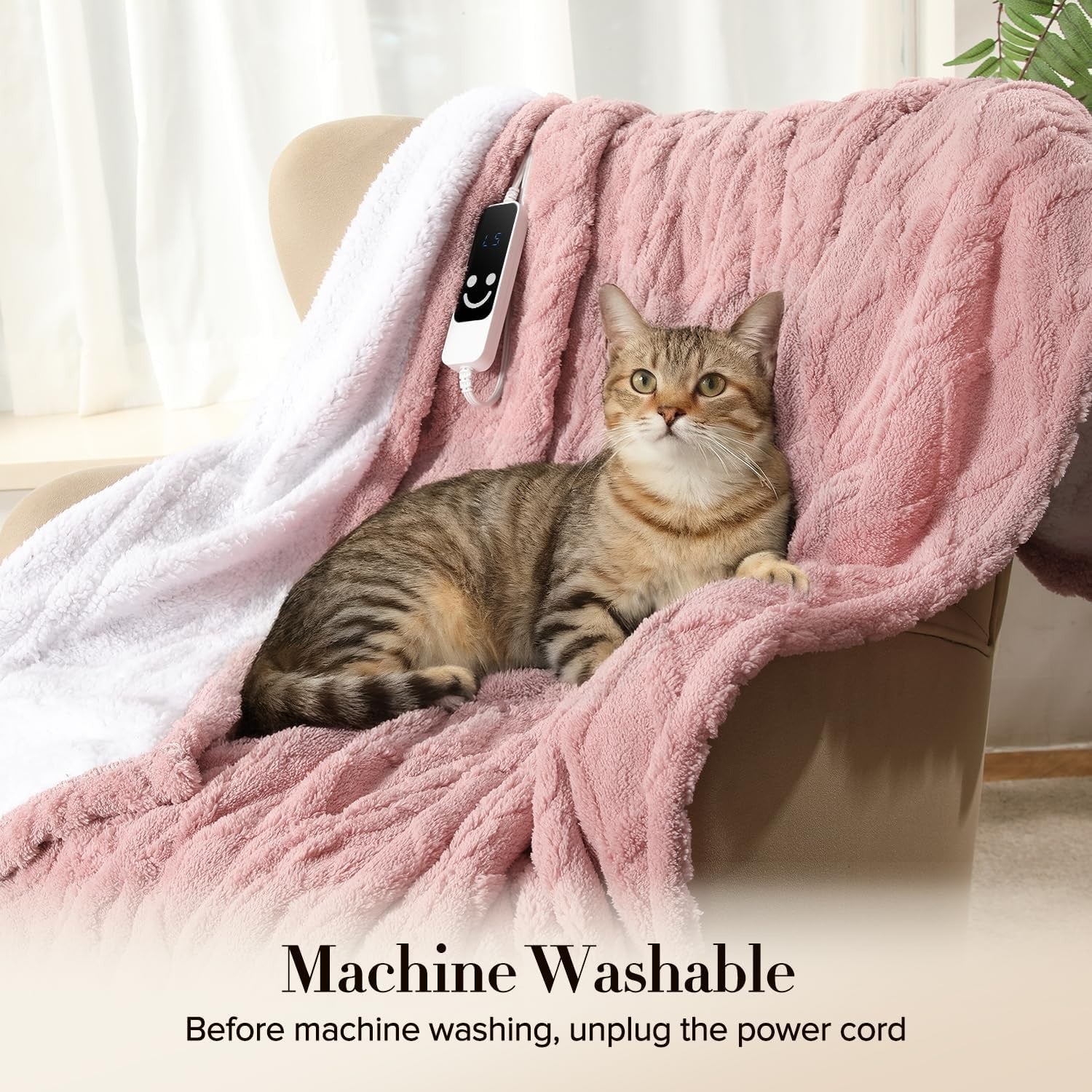 Electric Heated Throw Blanket Pink Sherpa Fleece 5 Heat Levels Auto Off 127x152c