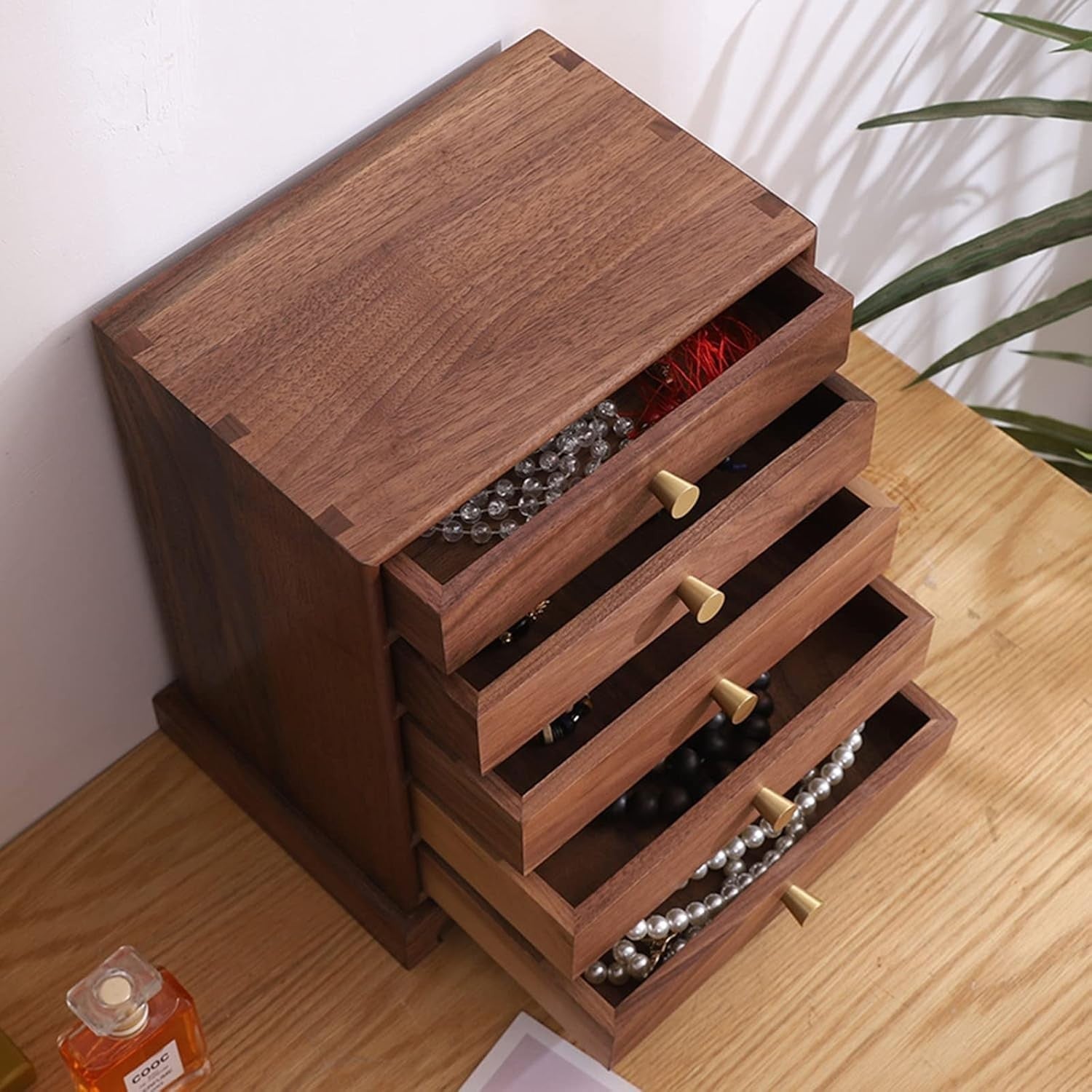 Standing Jewelry Armoire with 5 Drawers Wooden Organizer Retro Style