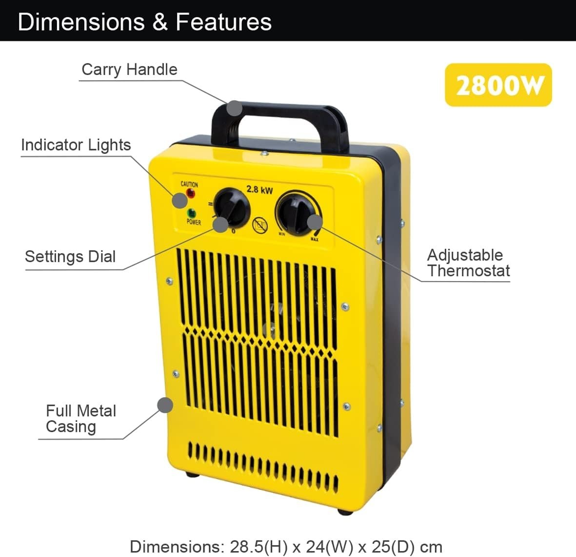Industrial Fan Heater 2800W Portable Thermostat Low Noise Dual Overheat Safe