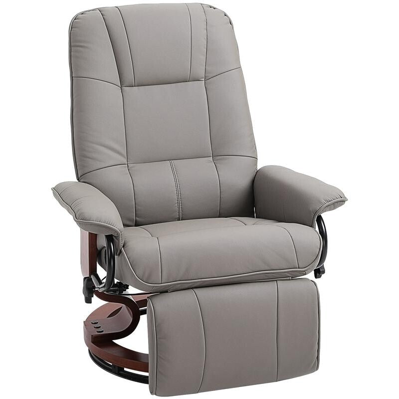 Manual Recliner Armchair Chair Faux Leather Wood Base Swivel Lounge Grey