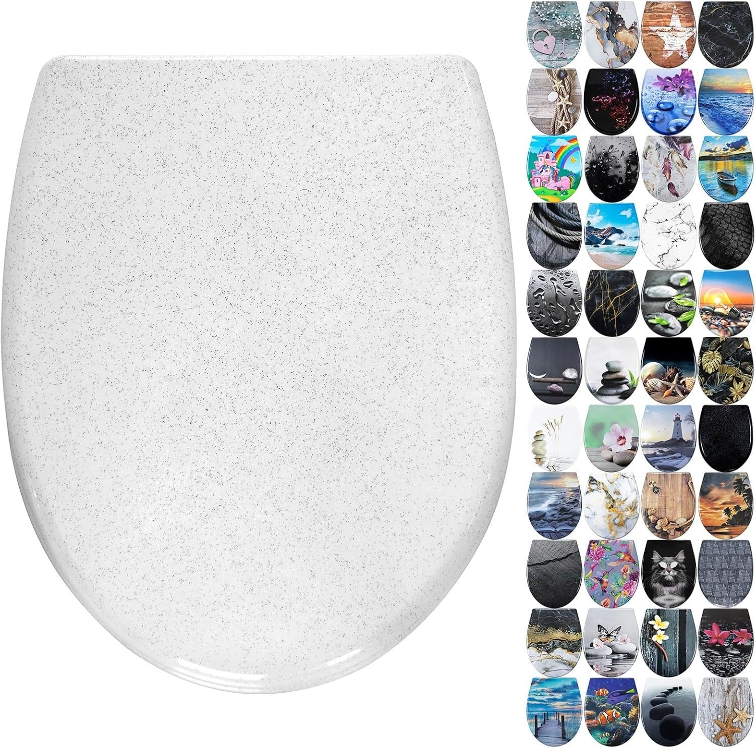 White Shining Toilet Seat Soft Close Duroplast Quick Release Top Fix 45x37cm