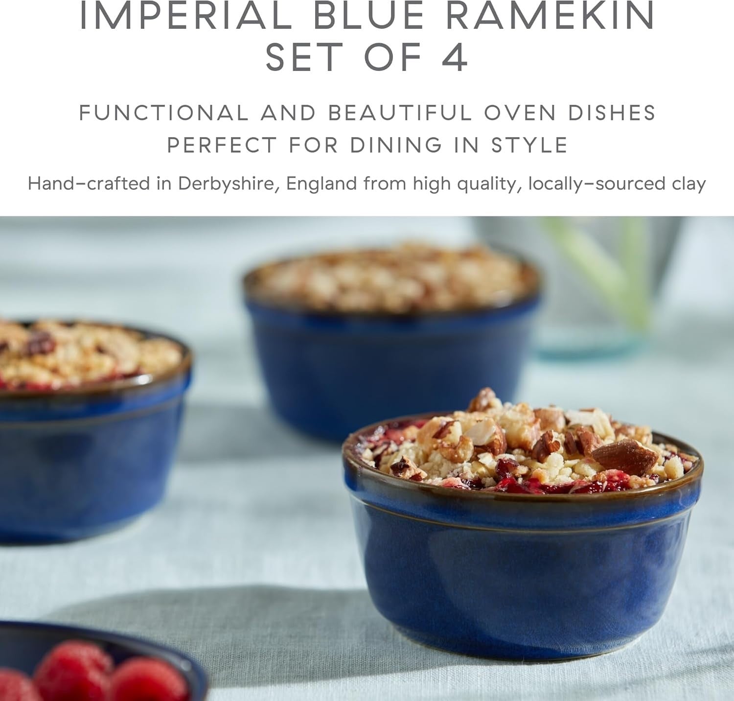 4 Pcs Blue Stoneware Ramekins 170ml Oven Microwave Dishwasher Safe