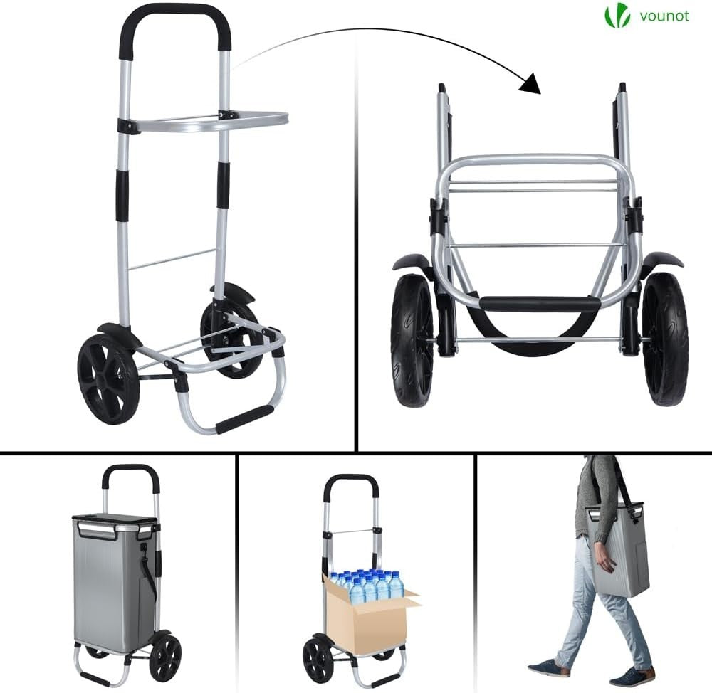58L Folding Shopping Trolley Grey Aluminium Basket with Insulated Bag