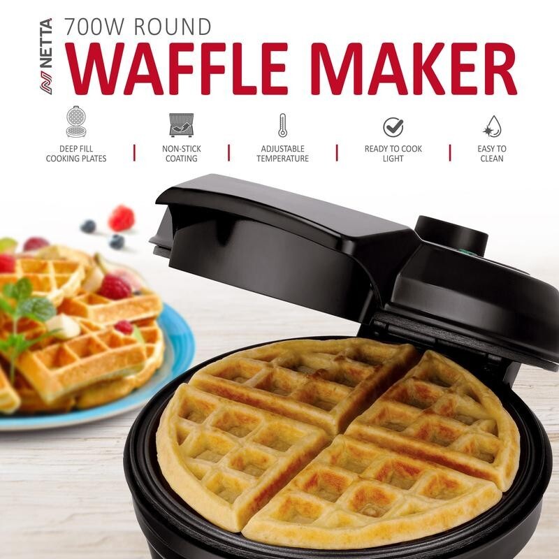 NETTA 700W Waffle Maker Non-Stick Iron Adjustable Temp Compact Breakfast Grill