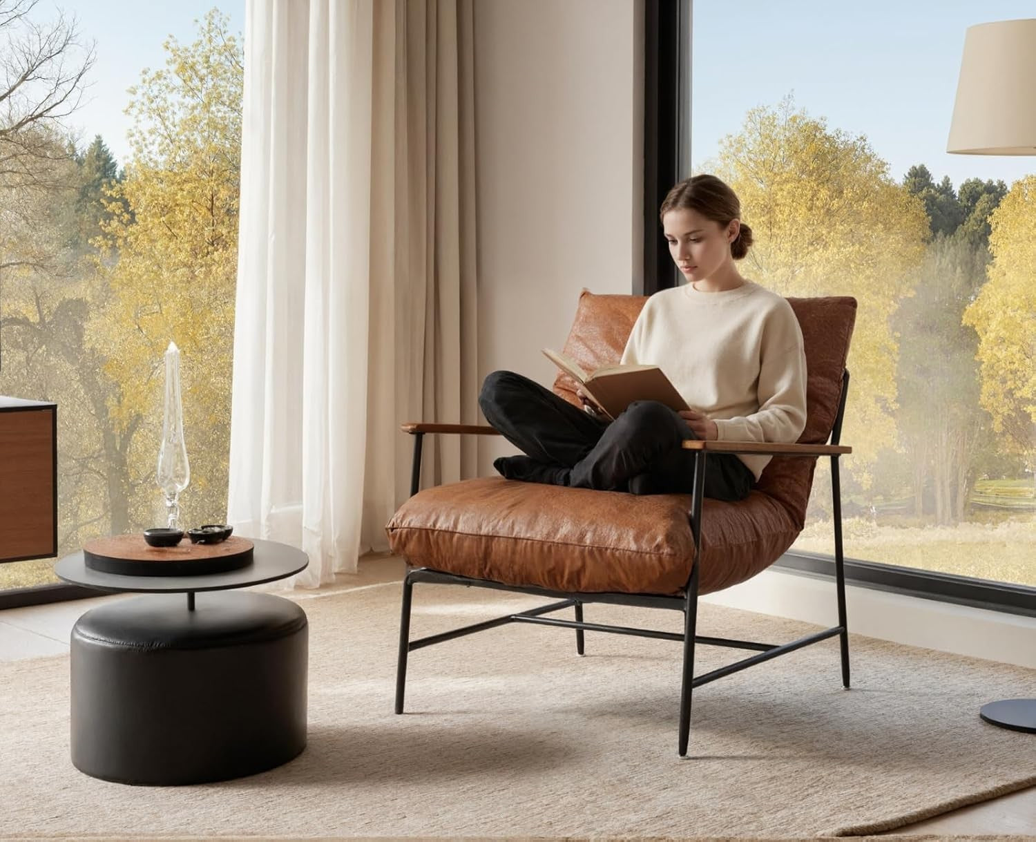 Brown PU Leather Accent Armchair Modern Upholstered Lounge Chair