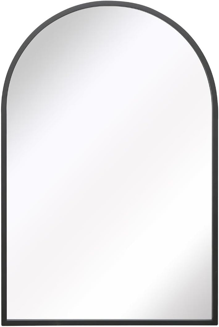 Large Black Metal Arched Wall Mirror 120x80 cm, Indoor & Outdoor