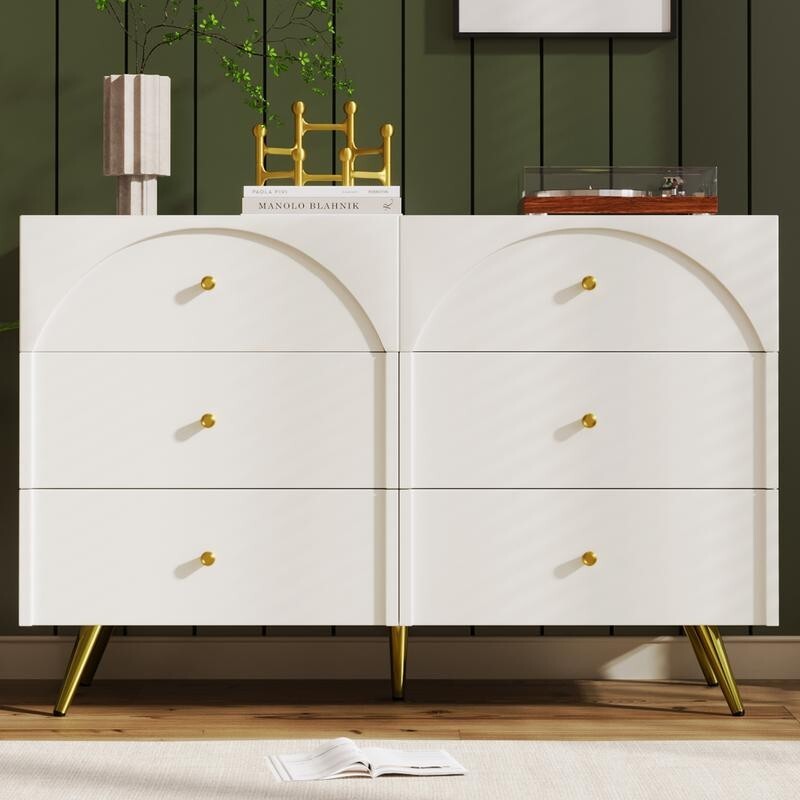 Cream White 6 Drawer Chest Modern Sideboard Cabinet Arched Front Storage