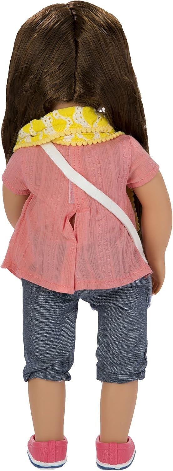 46cm Poshable Fashion Doll Brown Hair 2 Outfits Travel Accessories Set