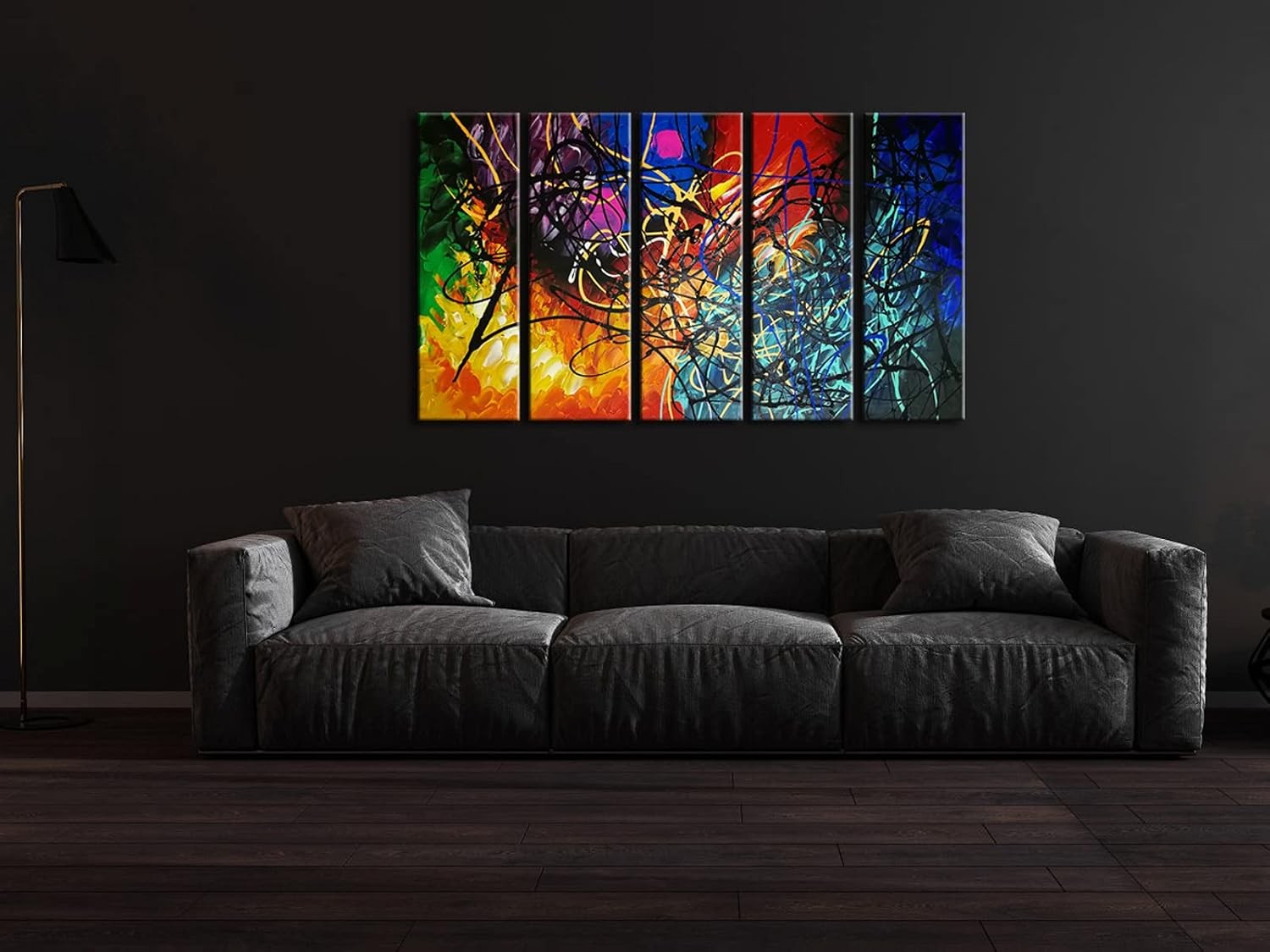 Large 5 Panel Abstract Canvas Wall Art Framed Modern Colourful Decor