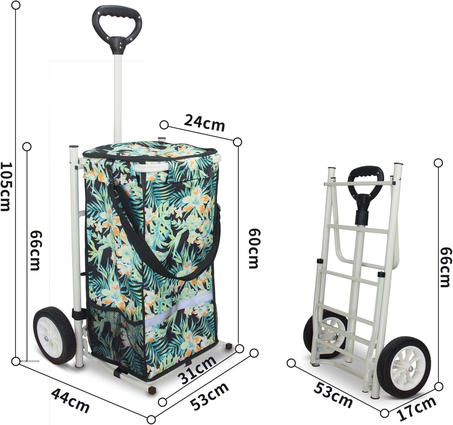 45L Folding Shopping Trolley Lightweight Push Pull Cart Insulated Bag
