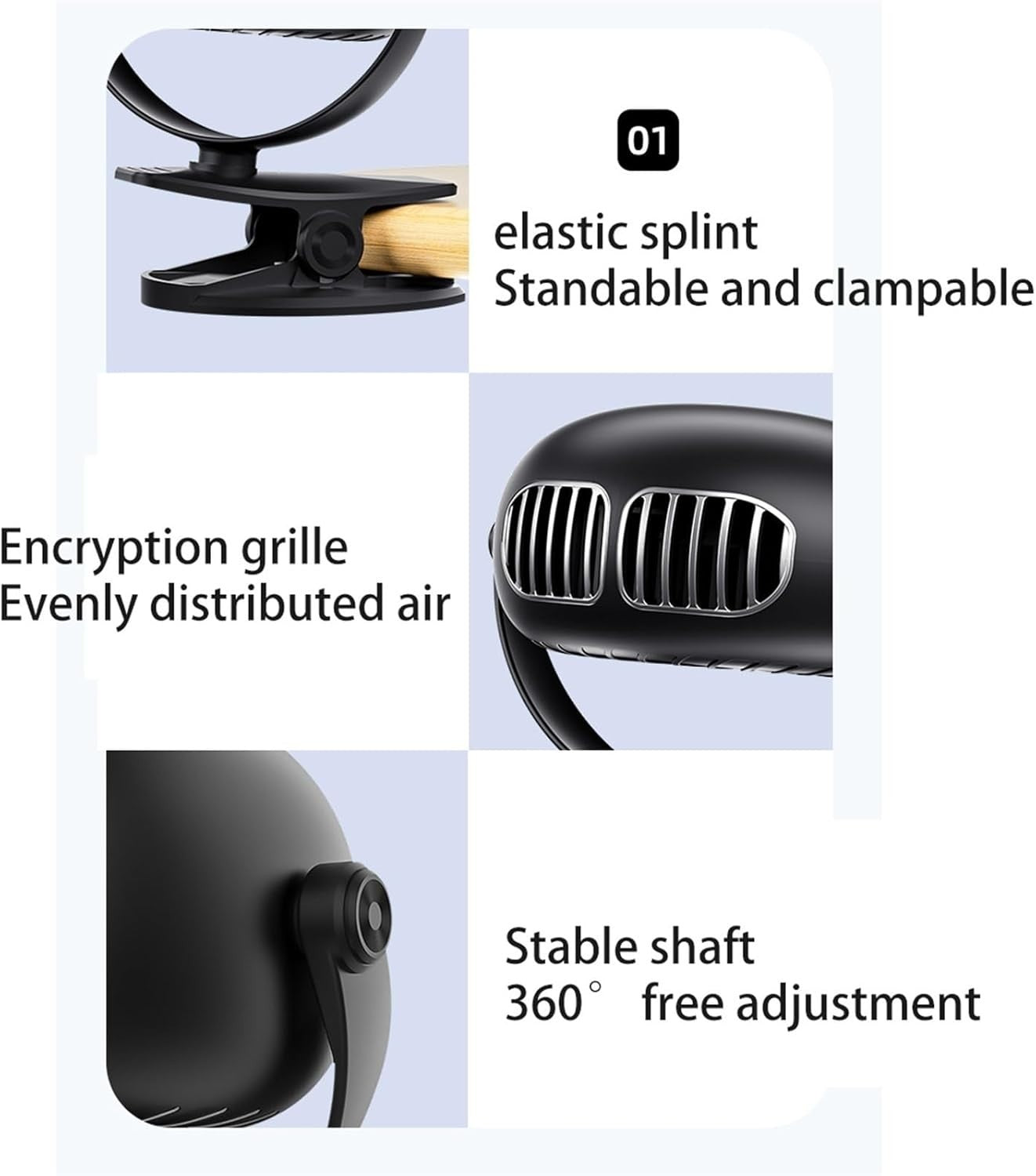 Wall-Mounted Clip Fan 3-Speed USB Rechargeable Quiet Desk Fan – Compact Cooling