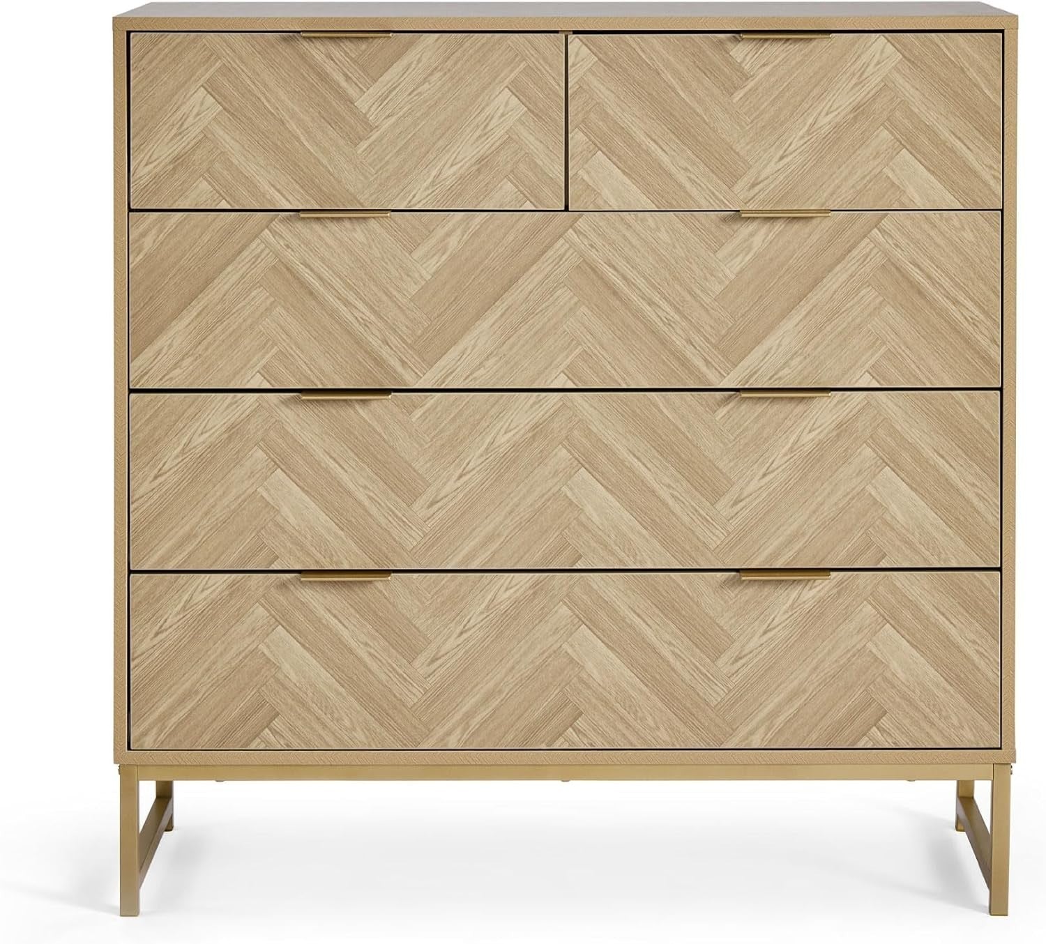 Herringbone 5 Drawer Bedroom Dresser Scandi Wood Effect Storage Cabinet