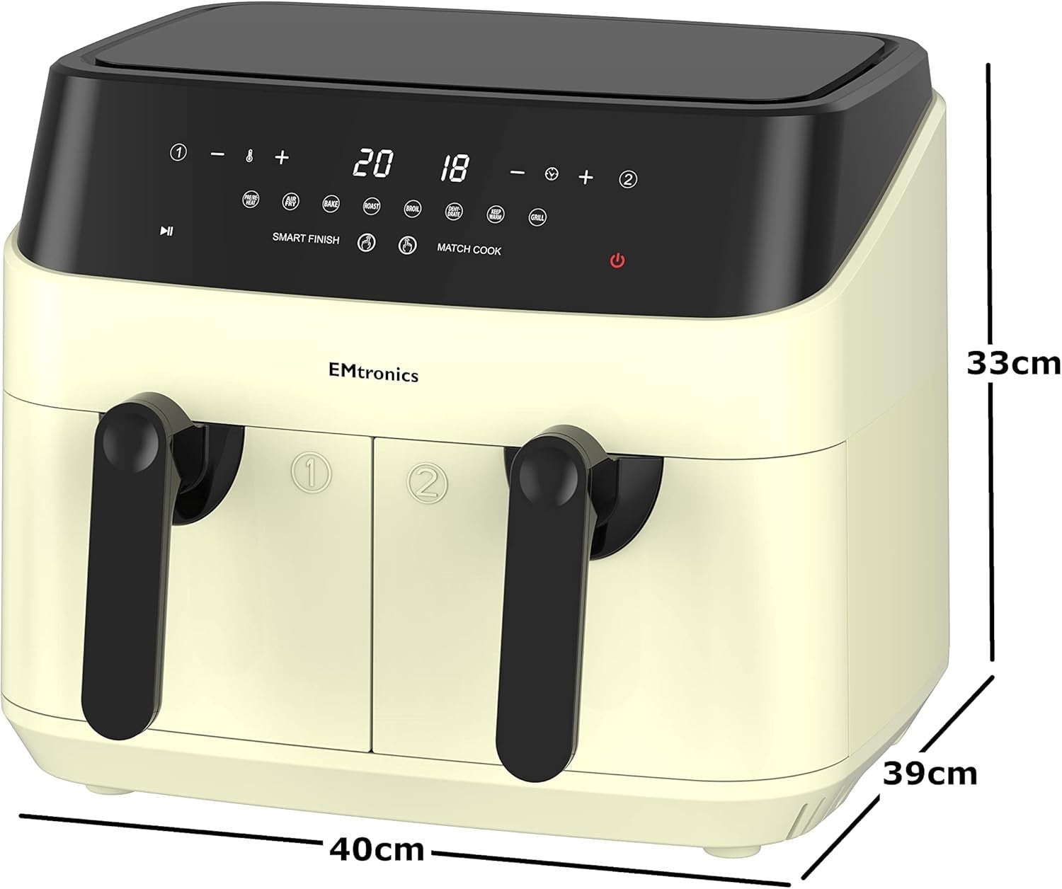 Cream Air Fryer Set Dual Drawer 9L + 4.5L Manual Low Fat Cooker