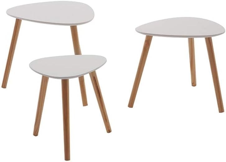 Nest of 3 End Tables Modern White Triangular Side Coffee Space Saving Set