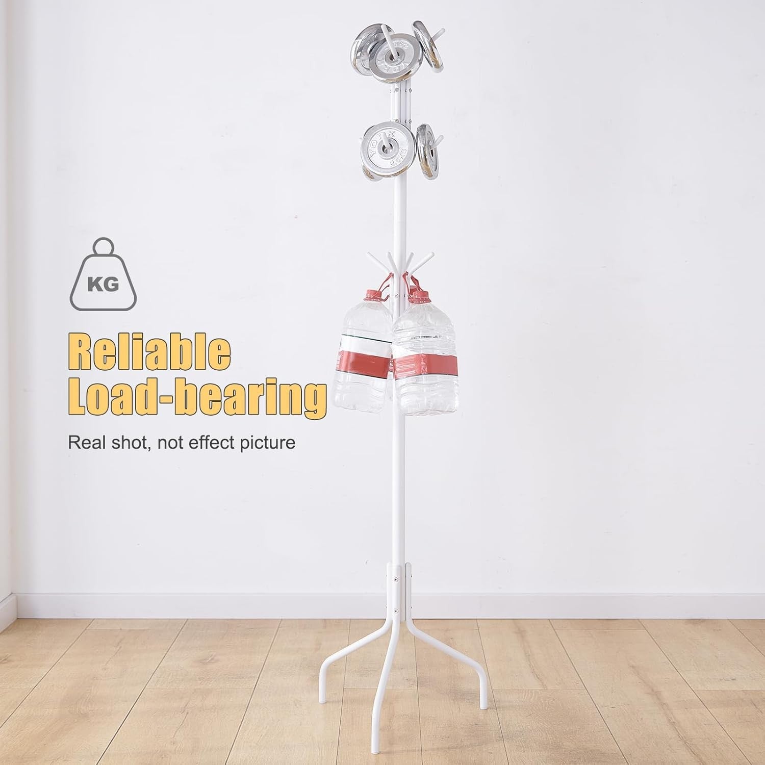 White Freestanding Coat Rack with 12 Hooks | Metal Hat & Scarf Organizer