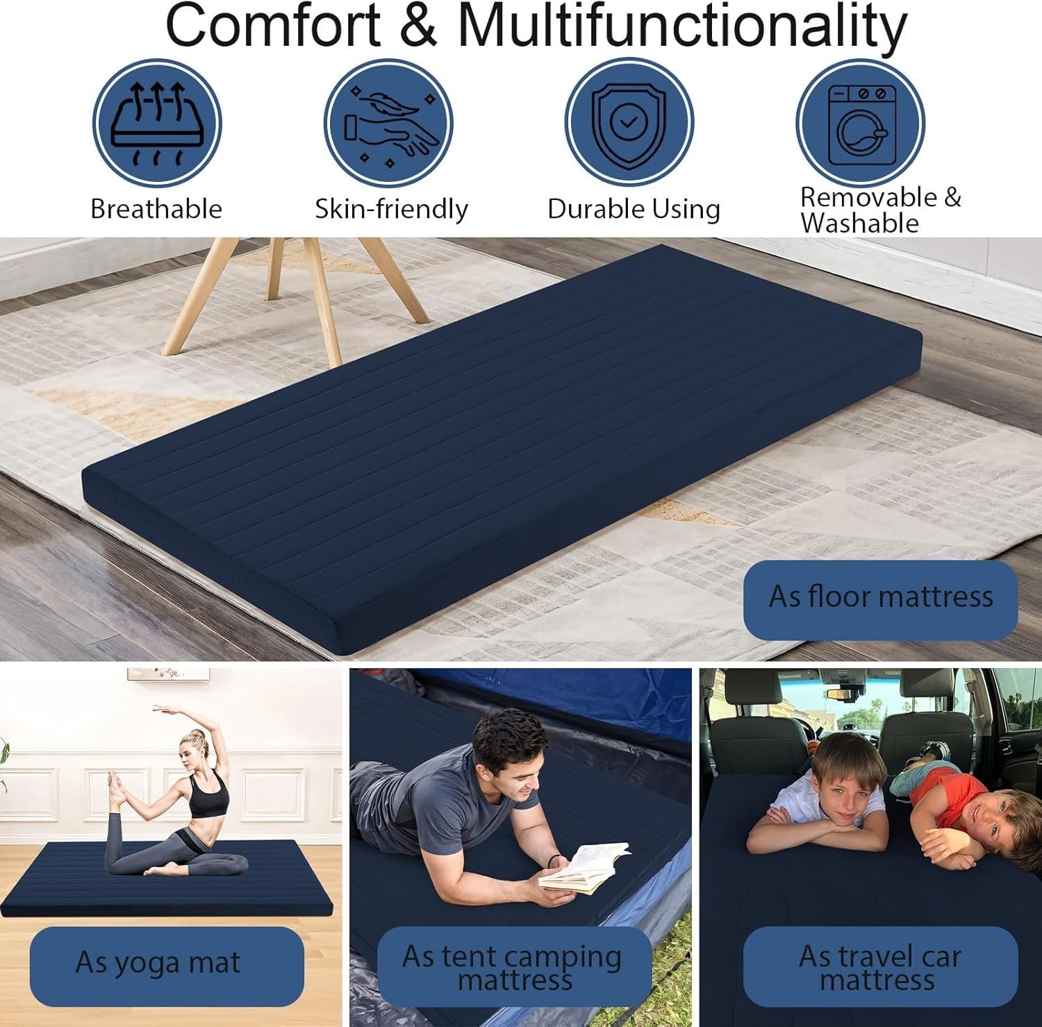 Double Roll Up Foam Floor Mattress Guest Bed Foldable Travel Mat 190x135cm