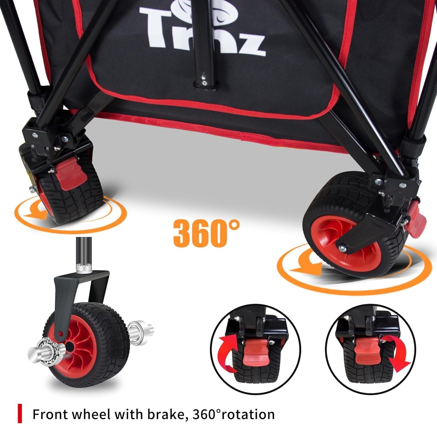 445L Extra Large Folding Wagon 120kg Load w/ Canopy Brakes Big Wheels Black Red