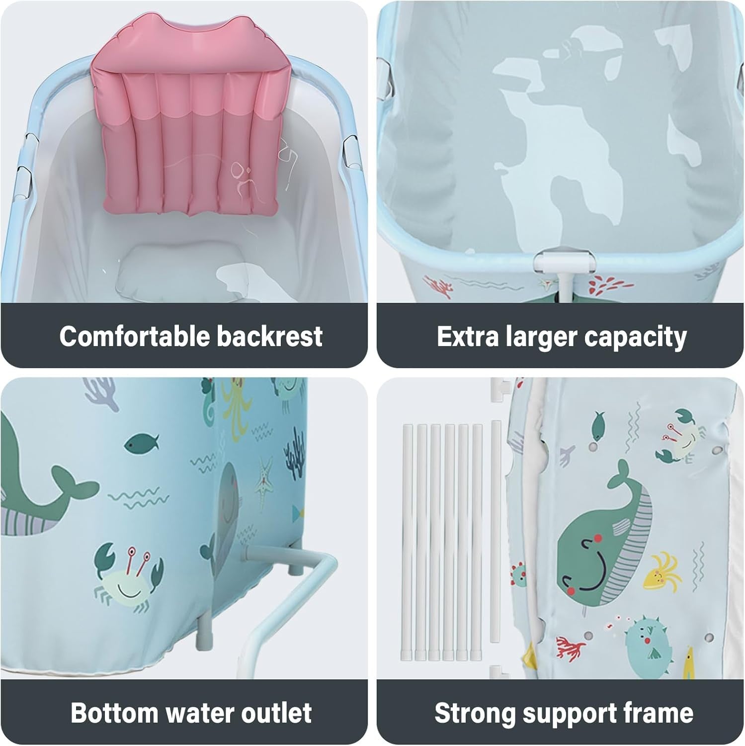 Portable Foldable Bathtub 120x50x55cm Adult & Kids Spa Tub – Ocean Style