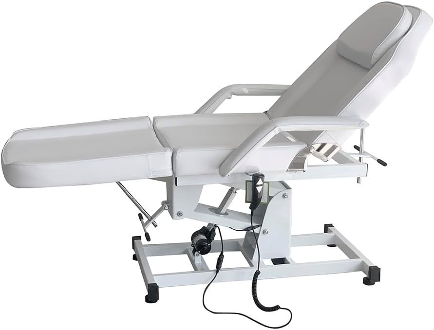 Electric Massage Table Adjustable 3-Section Beauty Spa Tattoo Bed Headrest White