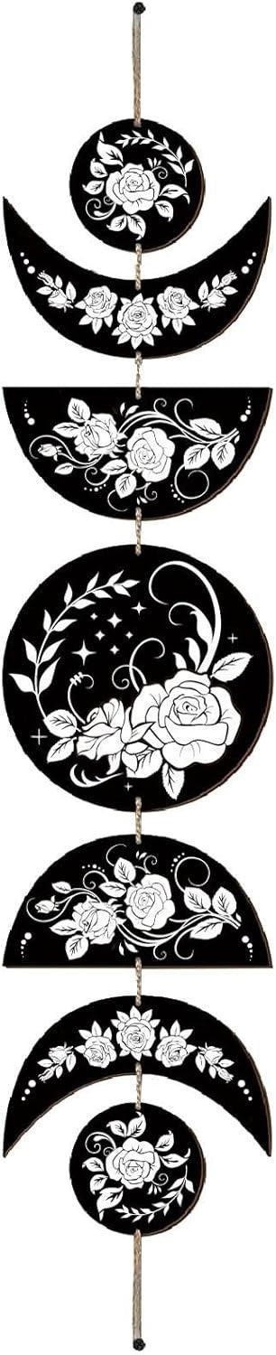 Rose Moon Phase Wall Hanging Boho Wooden Witchy Decor 7pcs