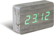 Wood Digital Alarm Clock LED Display Silent Click Control Bedside Desk Clock